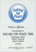 Teilnahmebestätigung "Sailing for Peace" 1989